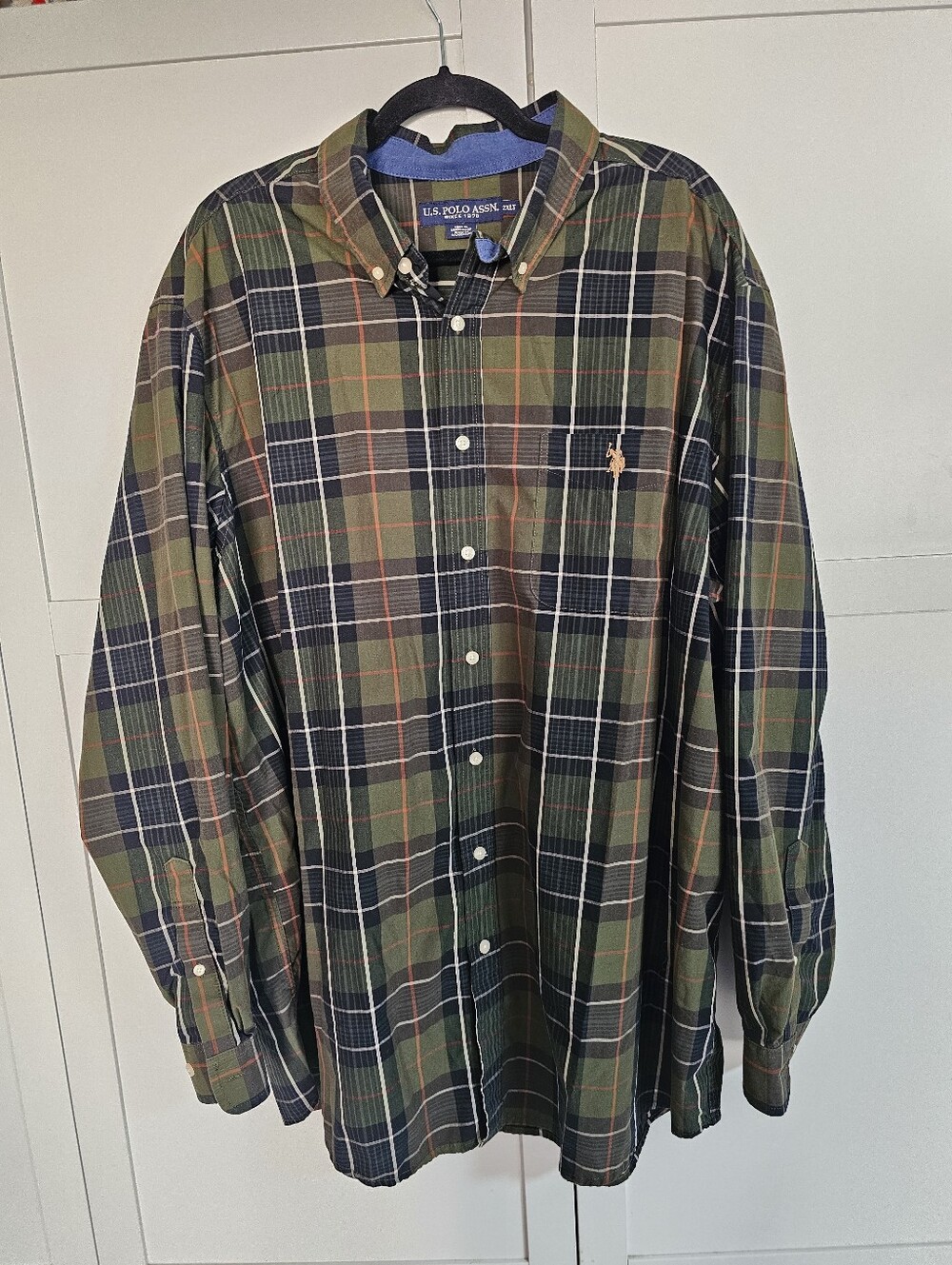 US Polo Assn Shirt Mens 2XLT Big & Tall Green Plaid Button Down Long Sle